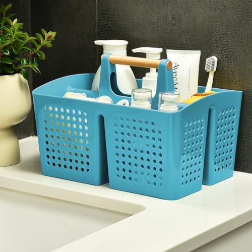 Portable Shower Caddy Basket with Compartments, Plastic Divided Cleaning Caddy Organizer Storage Tote with Handle for Bathroom, College, Dorm Room Essentials, Green - color: Green