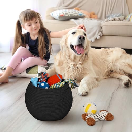 MEGASKET Black Woven Storage Basket, 11" x 9" Indoor Plant Basket for Decor, Decorative Small Cotton Rope Bin for Organizing Pet Toy, Gifts, Towel, Cloth, Socks, Wicker Planter Holder, Modern Shoe Bin - color: Black