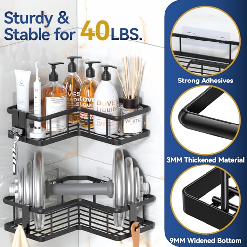 YASONIC Corner Shower Caddy, 5-Pack Adhesive Rustproof Stainless Steel Shower Organizer with Soap Holder, No Drilling Shower Shelf for Inside Shower, Dorm, Renters, Black - color: Black, size: 5Pack