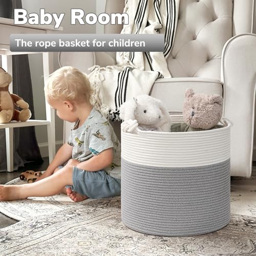 Goodpick Toy Basket for Kids, Woven Rope Blanket Basket for Living Room Nursery Baby Laundry Baskets for Organizing Clothes, Gray - color: Grey, size: 15 × 14.2 inches