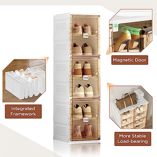 ANTBOX Shoe Organizer Storage Box, Portable Folding Shoe Rack for Closet with Magnetic Clear Door,Large Sneaker Cabinet Bins Sturdy Easy Assembly 6 Layers-6 Grids - size: 6 Layers-6 Grids