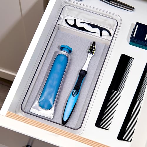 madesmart Dental Tray Drawer Organizer with Drying Stone, Clear Plastic Organizer for Toothbrush, Dental Floss, Water Flosser, Mouthwash - size: Regular
