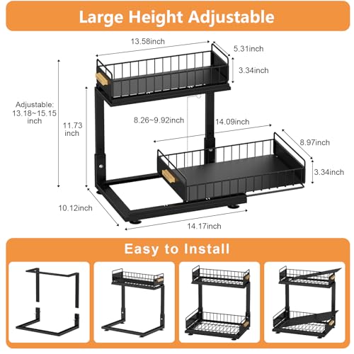Under Sink Organizer, High Adjustable 2 Tier Under Kitchen Sink Organizer, Multi-Purpose Storage Shelf for Kitchen Bathroom Cabinet, Black - color: Black, size: 1 Pack Double Layer