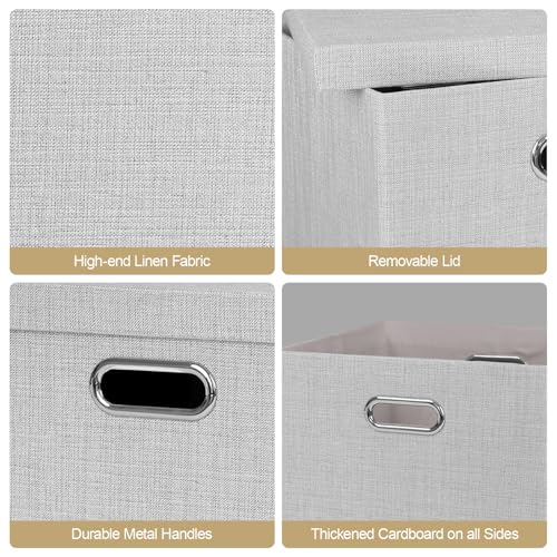 Posprica Storage Bins with Lids,13×13×13 Foldable Storage Cube Baskets Boxes Fabric Drawers for Closet Shelf Cabinet Bookcase,Set o f 4,Sliver grey - color: Silver Grey, size: 13×13×13/4pcs with lids