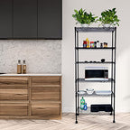 YSSOA Heavy Duty 6-Shelf Shelving with Wheels, with Hanging Hooks, Wire Shelving, Adjustable Storage Units, 29'' D x 14'' W x 70'' H, 6 Tier, Black - size: 6-Tier, 70 inch Taller