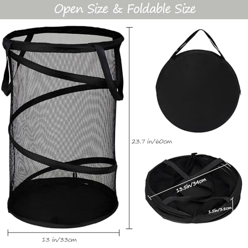 BATTOO 2 Pack Large Collapsible Laundry Basket Foldable Mesh Pop Up Hamper with Handles for Laundry Room, Bathroom, Kids Room, College Dorm, Travel, Storage Organizer Black+White - color: Black+White, size: 13 x 23.7 inch