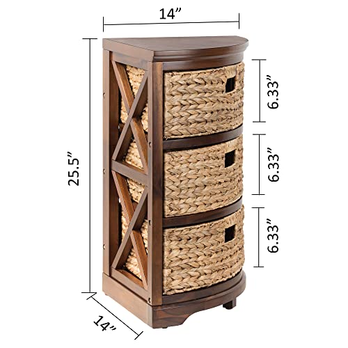 eHemco Hampton Meadows 3 Tier X-Side Corner Table Storage Cabinet with 3 Wicker Baskets, Walnut - color: Walnut, size: 14"D x 14"W x 25.5"H (3 Drawers)