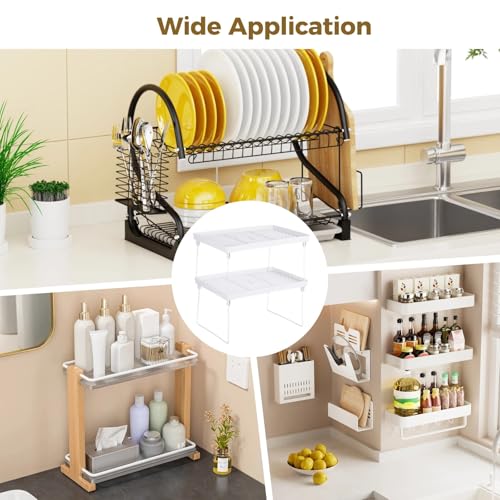 Homaisson 6 PCS Cabinet Storage Shelf Rack, Foldable Cabinet Organizer Shelf, White Stackable Plastic Kitchen Storage shelves Foldable Rack for Kitchen, Fridge, Bathroom
