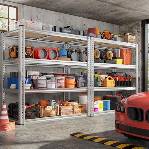 REIBII 40" W Garage Shelving 2000LBS Storage Shelves Adjustable Metal Shelving 4 Tier Pantry Shelves for Garage Closet Kitchen Basement 40" W x 19.7''D x 60''H, Silver - size: 40"W x 19.7''D x 60''H