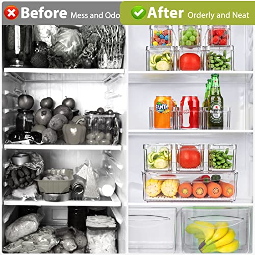 10 Pack Refrigerator Pantry Organizer Bins, Stackable Fridge Organizer Bins with Lids, Clear Plastic Food Storage Bins for Kitchen, Countertops, Cabinets, Fridge, Drinks, Fruits, Vegetable, Cereals - size: 10-PACK