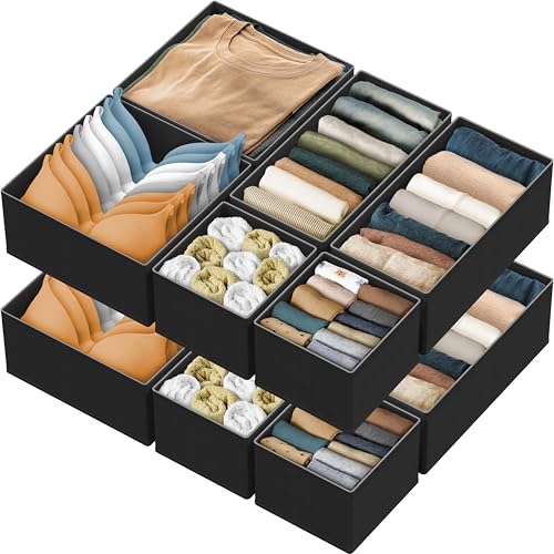 SIMPLE HOUSEWARE Foldable Drawer Organizer for Clothes/Underwear/Panty/Onesie Stocking Bin, Set of 12, Black - color: Black, size: Set of 12 - 4L / 4M / 4S