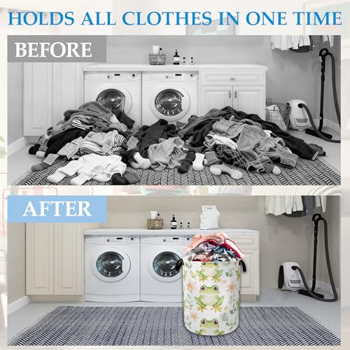 Cartoon Frog Flowers Laundry Hamper Collapsible Laundry Basket Portable Clothes Toy Storage Bin for Bathroom Bedroom Room Decor 16 X 20.8 Inch - color: Cartoon Frog Flowers