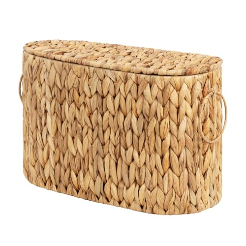 GRANNY SAYS Slim Toilet Paper Holder Baskets for 6 Mega Rolls, Bathroom Toilet Paper Storage Baskets with Lid, Wicker Natural Water Hyacinth Storage Basket with Handles for Bathroom Organizer - color: Natural (Water Hyacinth), size: 15¾"L x 6½" Wx 10¼"H (