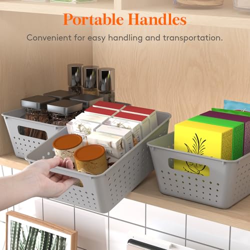 Lifewit Plastic Storage Basket for Organizing, 6 Pack Stackable Open Containers, Multi Size Storage Bins for Shelving, Pantry, Office and Cabinet, 4 Large and 2 Small Size, Gray - color: Gray, size: 4 Large and 2 Small