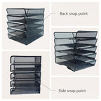 5 Tier Metal Mesh Desk Organizer-Stackable Letter Trays for Office Supplies,Black File Storage System with Reinforced Edges