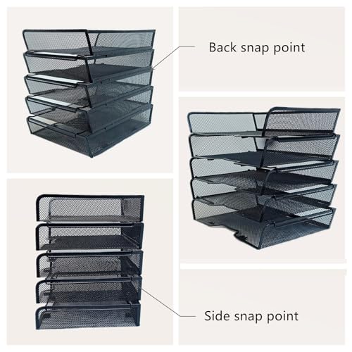 5 Tier Metal Mesh Desk Organizer-Stackable Letter Trays for Office Supplies,Black File Storage System with Reinforced Edges