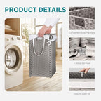 DUMOS Wicker Laundry Basket with Lid, 110L Woven Laundry Hamper with Handles, Foldable Rattan Clothes Hamper with Removable Liner & Sturdy Steel Frame, Dove Gray - color: Dove Gray, size: 110L