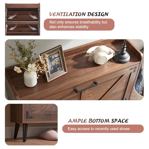 Barnyatoh Shoe Storage Cabinet with 2 Flip Drawers, Farmhouse Hidden Shoe Organizer, Narrow Slim Shoe Rack Cabinet for Entryway Hallway,Walnut - color: Walnut