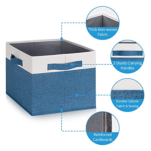 GhvyenntteS 6 Pack Fabric Storage Bins, 15x11x9.6 inch Closet Storage Bins for Shelves with 3 Handles, Foldable Storage Baskets for Shelves, Sturdy Closet Organizers and Storage Boxes, Blue - color: Blue & White, size: Large-6 Pack