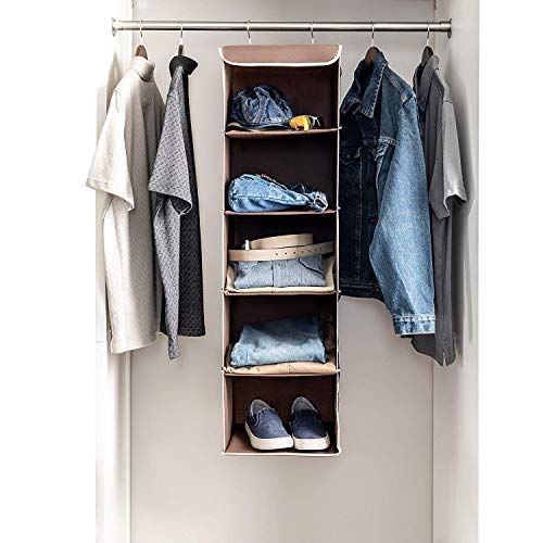 ZOBER Hanging Closet Organizer, 5-Shelf - Hanging Storage Organizer Shelves for Clothes, Towels, Toys - College Dorm Room, Nursery, & Home Closet - color: Java, size: 5-Shelf