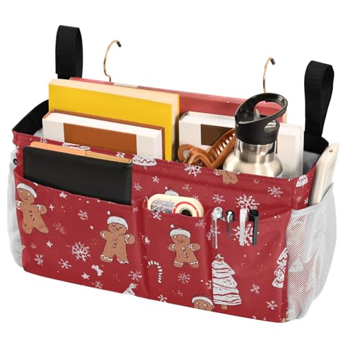 Bedside Caddy Hanging Bunk Bed Caddy Bed Organizer Hanging Pocket with 2 Hooks Bedside Storage Organizer Pocket Bag Holder Gingerbread Christmas Tree01 - color: Gingerbread Christmas Tree01