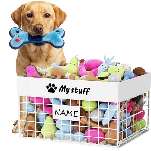 Kaiferty Indestructible X-Large Dog Toy basket, Chew-Proof Medium Toy Bin, Pet Toy Bin Dog Metal Basket for Toys, Puppy Toy Storage Organizer Blankets, Toy Box for Living Room Area (White) - color: White, size: XL:16.5"L x 12.6"W x 8.7"H
