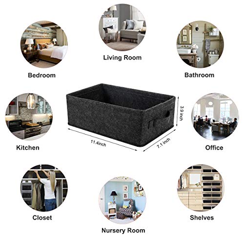 Short Storage Baskets Small Rectangle Basket Storage Bins Organizer for Candles Controls Remotes DVDs Board Games Seasonal Items Keepsakes Storage Basket - color: grey felt handles, size: 11.4 x 7.1 x 3.9 Inch (Pack of 1)