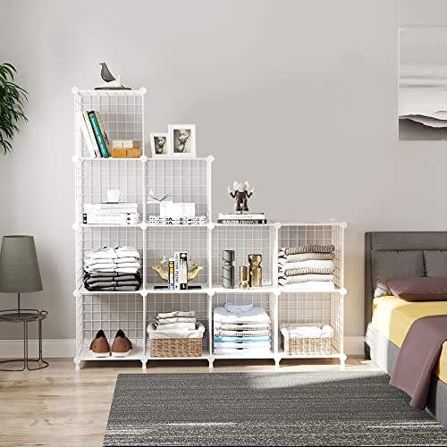 AWTATOS Wire Cube Storage Organizer, Closet Organizers and Storage, Metal 12 Cube Storage Shelves Bookshelf, Portable Closet Clothes Organizer for Bedroom, Home, Office, White - color: White, size: 12 Cube(30x30cm)