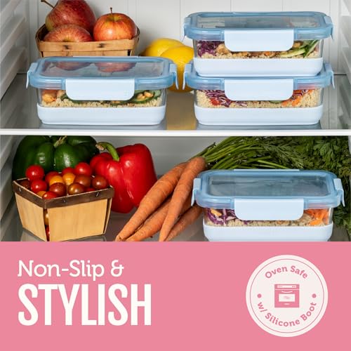 Ello Duraglass Refresh 3.4 Cup Meal Prep Sets 10Pc, 5 Pack Set- Glass Food Storage Container with Silicone Boot and Airtight BPA-Free Plastic Lids, Dishwasher, Microwave and Freezer Safe,Dusk Delight - color: Dusk Delight, size: 3.4 Cup