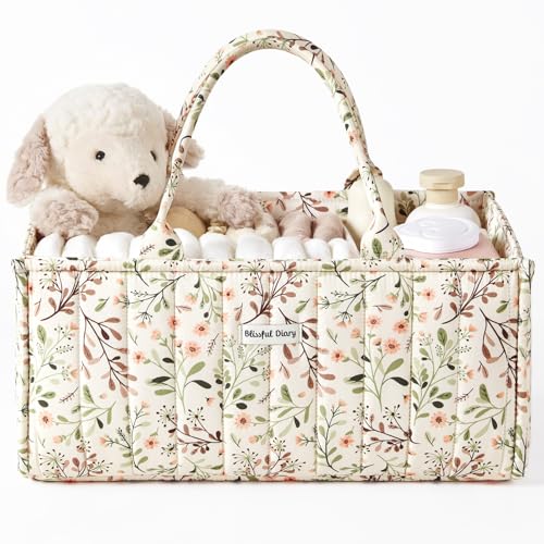 Blissful Diary Floral Diaper Caddy Organizer, Stylish Nursery Storage Basket, Diaper Bag,Gift for Baby Shower, Baby Registry Must Have, Newborn Essentials, Pastoral Daisy - color: Pastoral Daisy