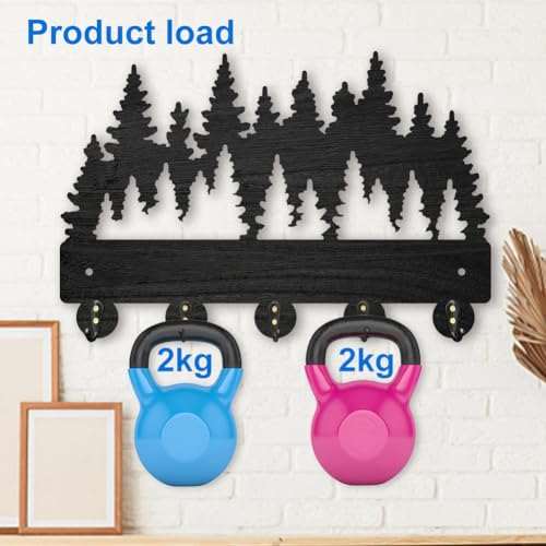 MAYJOYDIY Forest Coat Rack Wall Mount - 11.8x7.9 inch Wood Dense Forest Tree Wall Art Decor Key Holder 5 Alloy Hooks Black Hook Rack for Entryway, Living Room, Bedroom - Gift - color: Forest
