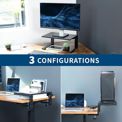 VIVO Clamp-on 15 inch Desk Extension Shelf for Gaming Devices, Ergonomic Computer Monitor and Laptop Riser, Printer Stand, Versatile with Freestanding Feet Included, Desktop Organizer, DESK-SHELF15B - size: 15"