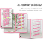 4NM Extra Wide 5 Tiers No Assembly Book Shelves, 51.2" H Folding Bookshelf Bookcase Open Industrial Foldable Shelves for Bedroom, Living Room, Home Office - Pink White - color: Pink White, size: Wide XX 5-Tier