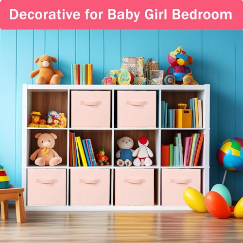 Criusia Storage Cubes- 11 Inch Cube Storage Bins for Organizing Shelves - Nursery Closet Organization Bins for Clothes Blanket - 10 Pack Collapsible Decorative Storage Box for Living Room (Pink) - color: Pink, size: 10 Pack - 11 inches