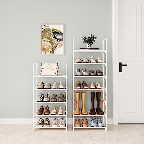 5-Tier Small Shoe Rack,Stackable Shoe Shelf Storage Organizer for Entryway Hallway Closet Bathroom Living Room(White-5Tier) - color: White-5tier