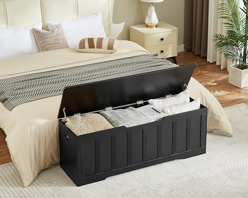 VANKILEY 51.2" Storage Chest Extra Large,Storage Bench with 2 Safety Hinges,Shoe Bench,51.2 * 15.7 * 19.1 inches,Wooden Trunk for Bedroom,livingroom,entryway,Supports 220 lb,Easy Assembly(Black). - color: Black