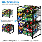 6-Tier Stackable Soda Can Rack Organizer for Pantry, Adjustable Can Dispenser Holds Up to 60 Cans, with 12 Hooks, Can Storage Holder for Various Ounces of Canned Food Soda Drinks, Black, 2 Pack