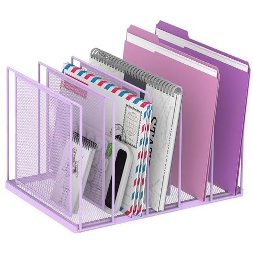 File Organizer for Desk, 5-Section Vertical File Sorter, Paper Holder Organizer Standing Metal File Folder for Office Home Classroom, Purple - color: Purple, size: 1 Pack 5-Section