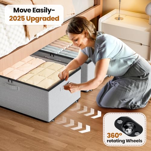 Dayacoco Underbed Storage with Wheels, 2 Pack Under Bed Storage Containers with Clear Lids, No Assembly Required 10.1 inch Rolling Under Bed Storage for Clothes, Grey - size: 10.1 inch height-grey