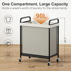 WOWLIVE Rolling Laundry Hamper with Wheels, 90L Laundry Basket with Removable Liner Bag, Laundry Sorter with Metal Handle, Large Capacity Clothes Hamper for Laundry Room, Bathroom and Dorm, Beige - size: 1-Section
