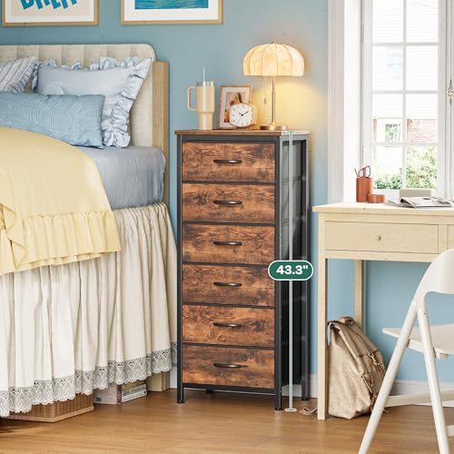 Huuger 43.3 Inch Tall Dresse for Bedroom, 6 Drawer Dresser & Chests of Drawers, Fabric Dresser for Closet, Bedroom, Night Stand, End Table with Metal Frame, Storage Tower, Rustic Brown - color: Rustic Brown, size: 43.3inch(6 Drawers)