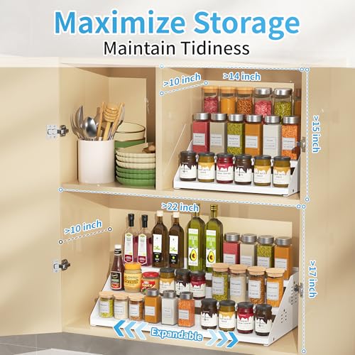 BOIVSHI Spice Rack, Spice Organization for Cabinet - Expandable Width, 3 Tiered Spice Rack Organizer for Cabinet - Adjustable Height, Seasoning Organizer for Cabinet, Countertop, Pantry, White - color: White
