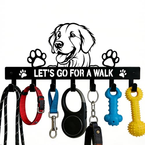Golden Retriever Key Holder, Dog Leash Holder for Wall with 7 Hooks, Black Decorative Small Key Hanger for Entryway&Front Door, Golden Retriever Decor Accessories Gift, Dog Storage Organizer - color: Golden Retriever