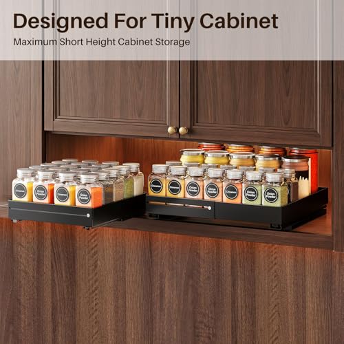 SNTD Pull Out Spice Rack for Upper Cabinet - Expandable Organizer with Smooth Ball Bearing Slides, No Drill Mounting Spice Storage for Kitchen (1 Pack, 7.2" to 12.9" W X 10" D X 2.2" H) - size: 7.2"W X 10"D X 2.2"H