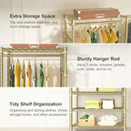 Ulif E1 Heavy Duty Closet Garment Rack, 6 Tiers Adjustable Metal Freestanding Expandable Clothing Storage with 4 Hanger Rods, Easy to Assemble Wardrobe, 71.4" H x (70" - 88.2") L x 14" D, Gold - color: Gold