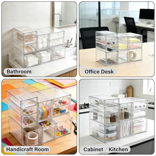 Prsildan Acrylic Drawer Makeup Organizer with 9 Drawers, Set of 3 Office Desk Organizers Accessories, Clear Stackable Storage Drawers for Vanity, Countertop, Craft, Jewelry, Art Supply Organization - style: 9 Drawers