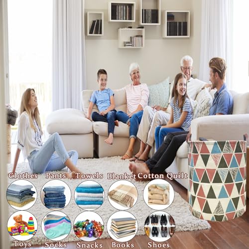 Waterproof Laundry Hamper Collapsible Laundry Basket Leather Handle Laundry Bag Large Clothes Storage Toy Organization for Bathroom Bedroom Laundryroom College Dorms (Caisanjiao-002) - color: Caisanjiao-002