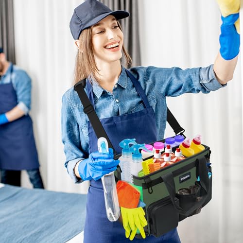 Wearable Cleaning Caddy Bag,Cleaning Supply Tote for Cleaning Supplies, Cleaning Organizer with Adjustable Shoulder and Waist Straps for Cleaners & Housekeepers (Green and Black, Large) - color: Black-Green, size: Large