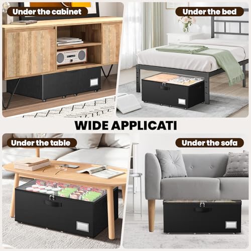 Dayacoco Underbed Storage with Wheels, 2 Pack Under Bed Storage Containers with Clear Lids, No Assembly Required 10.1 inch Rolling Under Bed Storage for Clothes, Blankets - size: 10.1 inch height-black