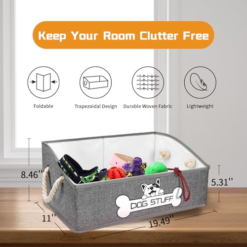 Collapsible Fabric Dog Toy Box and Storage Bin With Handle - Trapezoid Basket Chest Organizer for Pet Toys, Blankets and Accessories,Light Grey - color: Light Grey